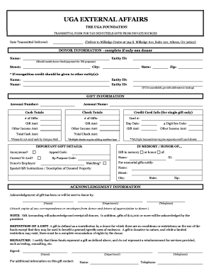 UGA Foundation Transmittal Form for Tax Deductible Gifts