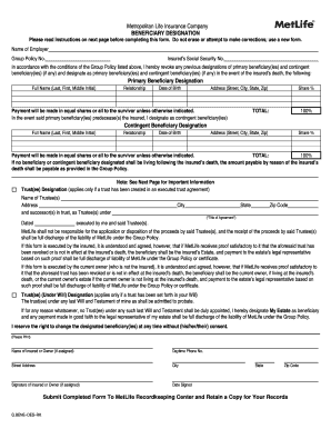 MetLife Beneficiary Designation Form