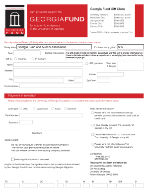 University of Georgia Gift Donation Form