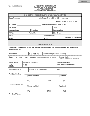 US Probation Presentece Interview Form