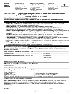 Death Claim Statement - American United Life Insurance