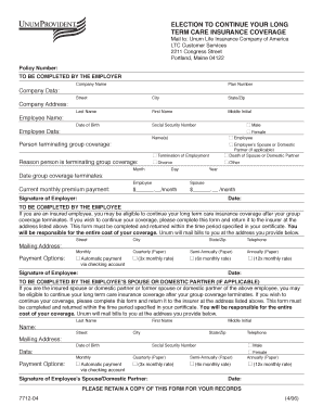 Long Term Care Insurance Continuation Form