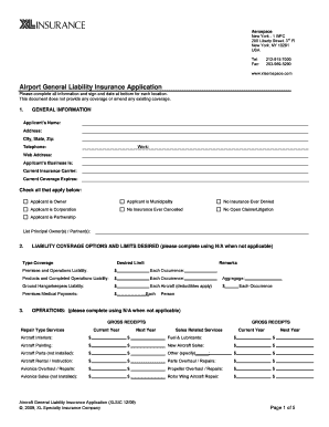 Aircraft General Liability Insurance Application