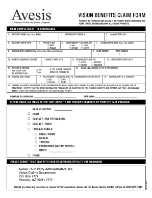 Vision Benefits Claim Form
