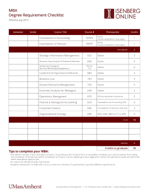 MBA Degree Requirement Checklist