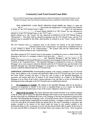 Community Land Trust Ground Lease Rider