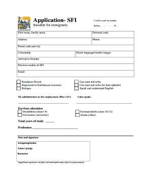 Swedish for Immigrants Application Form