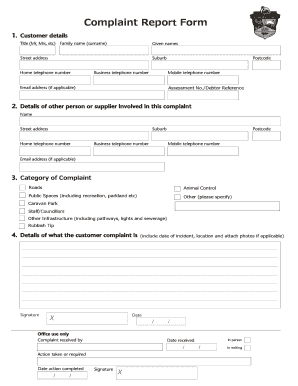 Customer complaint form - Shire of Goomalling - goomalling wa gov