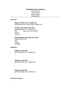 Law School Resume Template