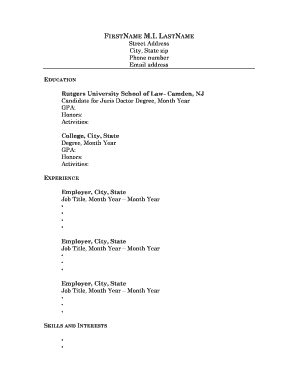 Law School Resume Template