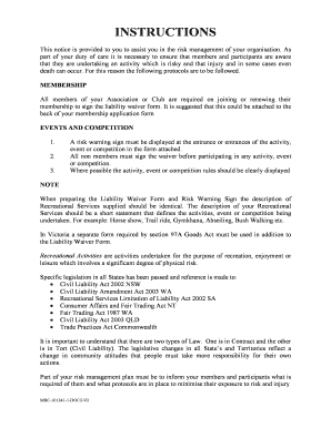 Liability Waiver Form for Recreational Activities