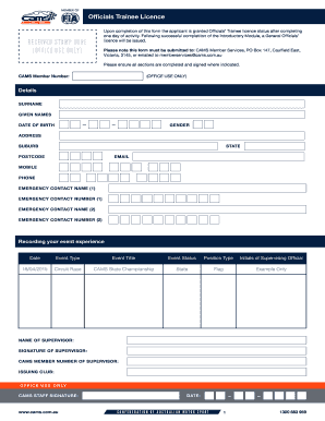 Officials Trainee Licence Application