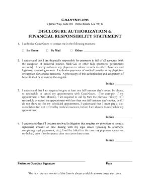 Disclosure Authorization & Financial Responsibility Statement