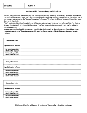 Residence Life Damage Responsibility Form