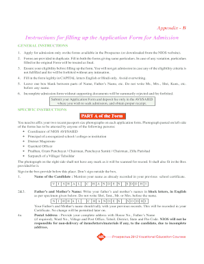 Application Form for Admission to Vocational Courses