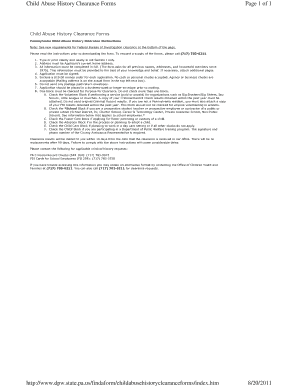 Pennsylvania Child Abuse History Clearance Form
