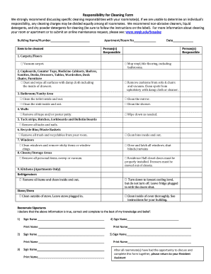 Responsibility for Cleaning Form