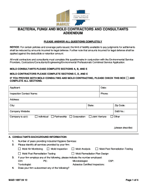 Mold Contractors and Consultants Questionnaire