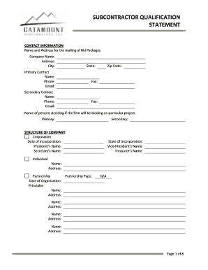 Subcontractor Qualification Statement