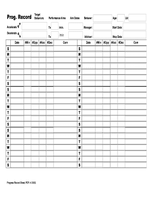 Performance Progress Record Sheet