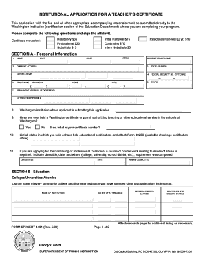 Washington Teacher's Certificate Application