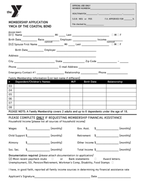 YMCA Membership Application and Waiver