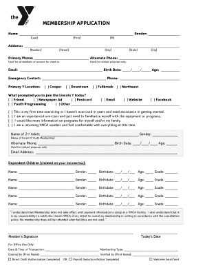 Lincoln YMCA Membership Application