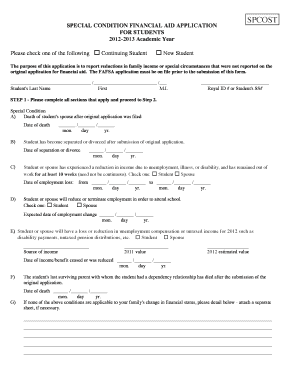 Special Condition Financial Aid Application