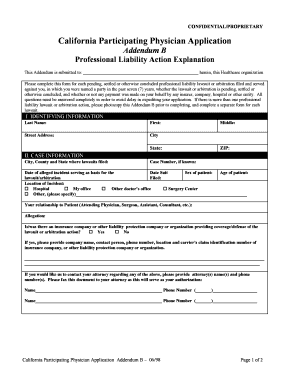 California Participating Physician Application Addendum B