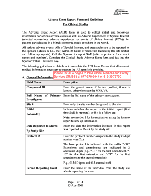 Adverse Event Report Form for Clinical Studies