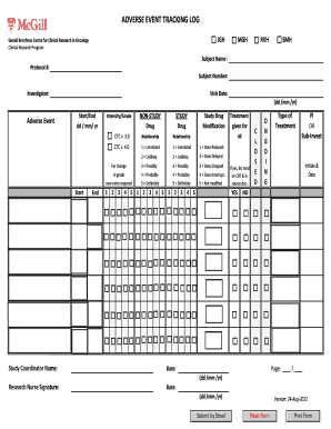 Adverse Event Tracking Log