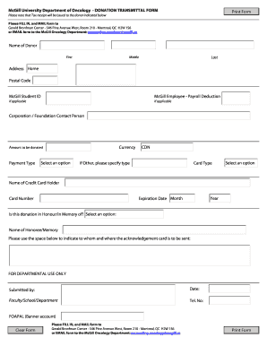 McGill University Donation Transmittal Form