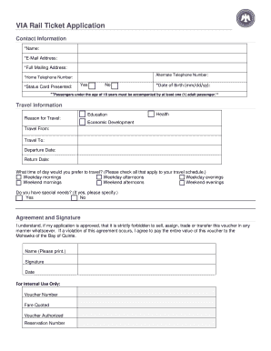 VIA Rail Ticket Application Form