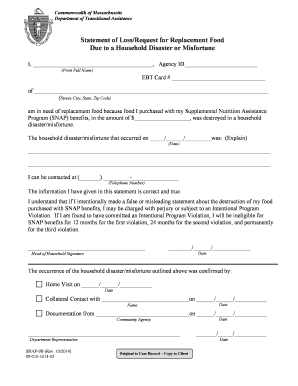 Massachusetts SNAP Food Replacement Request Form