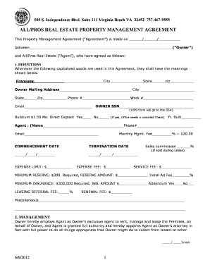 Virginia Real Estate Property Management Agreement