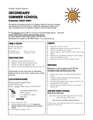Poudre School District Secondary Summer School Registration Form