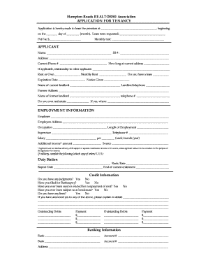 Hampton Roads Tenant Application Form