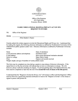 Family Educational Rights Privacy Act Request Form