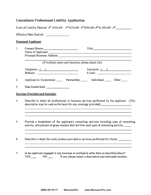 Consultants Professional Liability Application