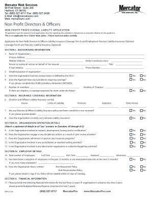 Non Directors & Officers Liability Insurance Application