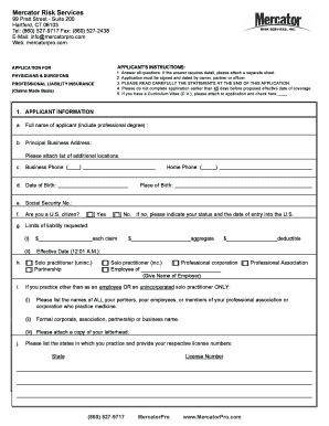 Physicians Professional Liability Insurance Application