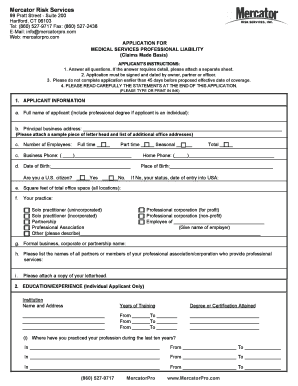 Medical Services Professional Liability Application