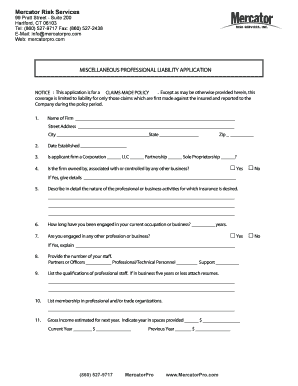 Miscellaneous Professional Liability Application