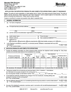 Application for Specified Products and Completed Operations Liability Insurance