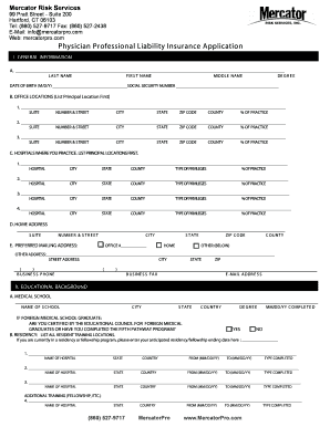 Physician Professional Liability Insurance Application