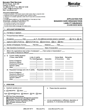 Liability Insurance Application Form