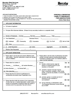 Errors and Omissions Insurance Application