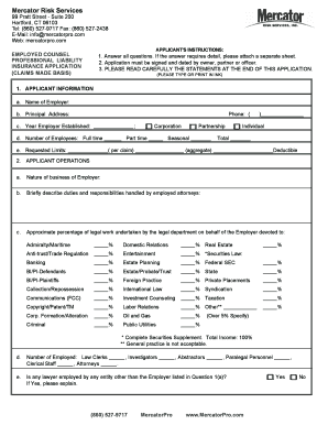 Professional Liability Insurance Application