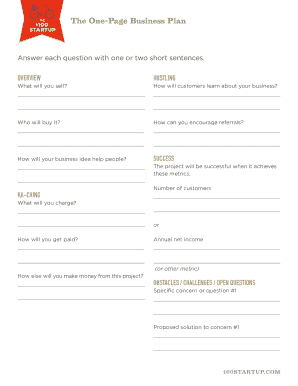 One-Page Business Plan Template