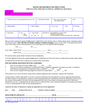 Maine Educational Approval Renewal Application